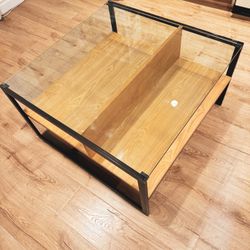 West Elm Square Glass Coffee Table with Storage Space Inside