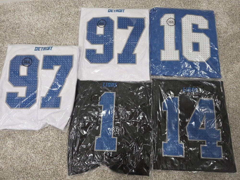 3XL DETROIT LIONS JERSEYS-SEWN SLEEVES...5 available