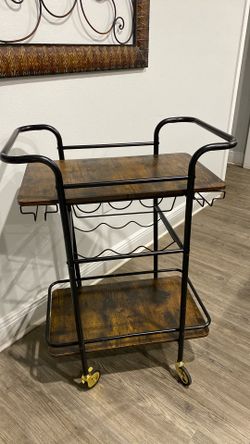 Wisdom Star 2 Tier Bar Cart with Wheels, Serving Bar Trolley with Wheels and 2 Handle,