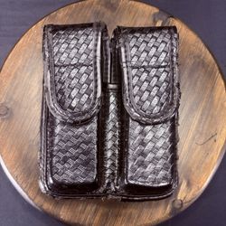 Bianchi 7902 Double Magazine Pouch 10mm/.45 Double Stack Mag Size 4 Basket Weave