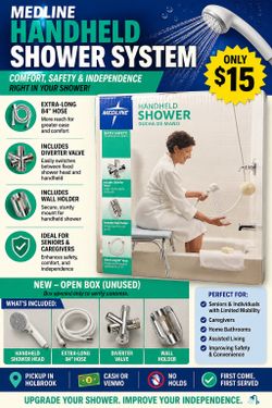 Medline Handheld Shower Head System w/ 84” Hose & Diverter Valve – New Open Box 🚿