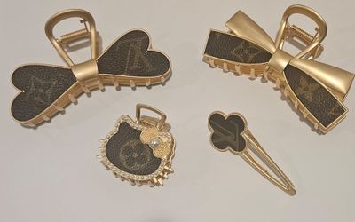 Gold and Brown Monogram Hair Clip Set