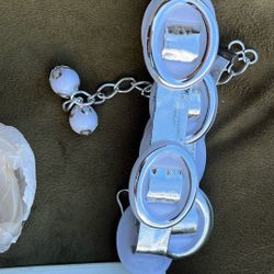 Belts, Mod  Design, Silver, And White On Plastic With Silver Belt