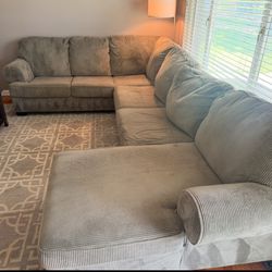 Gray Microfiber, Corduroy, U-Shaped Sectional Couch 
