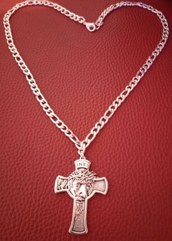 Silver-Tone INRI Jesus Cross Pendant Necklace