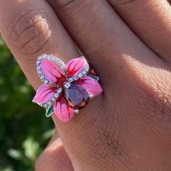 Hawaii   Flower Ruby Ring   Sterling  Silver  
