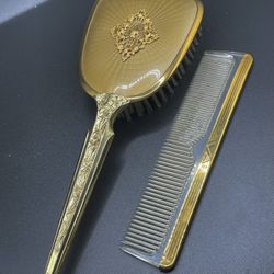 Vtg 24K gold Plated Brush And comb