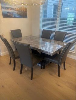 Marble Top Dining Table with 6 Chairs