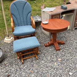 Glider, Side Table, Curio Cabinet