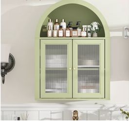 Bathroom Wall Cabinet, Arched Cabinet Wall Mount, 2 Acrylic Doors, 1 Adjustable and Removable Shelf, for Laundry Room, Living Room, Restroom, Kitchen,