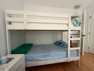 Like New IKEA MYDAL White Bunk Bed Frame with 2 Twin Mattresses