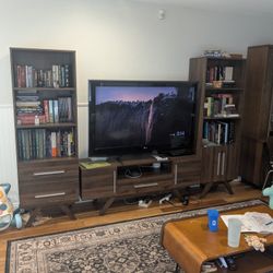 3 Piece Media Console/Entertainment Center With Bookshelves 