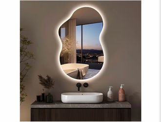 Brand new in the box- Irregular LED Bathroom Mirror 32 x 20 inch, Asymmetrical Backlit Mirror with Lights Vanity Mirrors for Wall, Smart Anit-Fog, 3 C