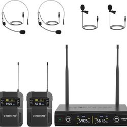 UHF Wireless Microphone System w/ 2x30 Frequencies, Metal Cordless Mic Set, 2 Bodypacks & Headsets/Lapel Microphones for Speaking, Singing, Church, DJ