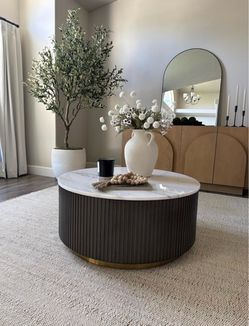 Round Coffee Table - Genuine Marble Top / Solid Wood