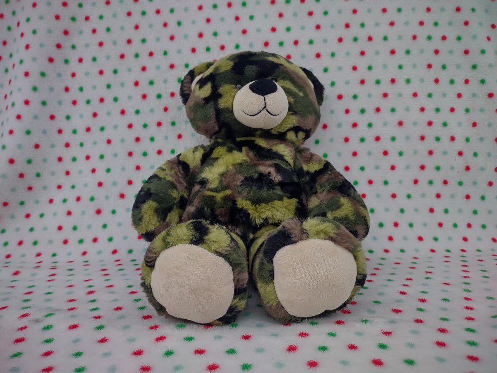 Build A Bear Workshop Camo Plush Military Army Green Teddy Bear 18" Camouflage 
