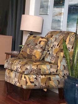 Upholstered Accent Chair with Wood Arms