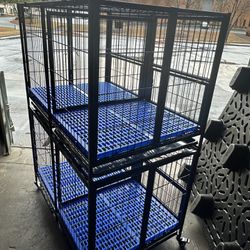 Stackable Dog Crates, 2 Heavy Duty Dog Cage Dog Kennels with Divider and Feeding Doors