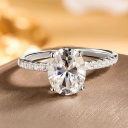 2ct Oval Moissanite Ring Women 925 Sterling Silver D Color VVS Pass Tester size 5,6,7,8,9
