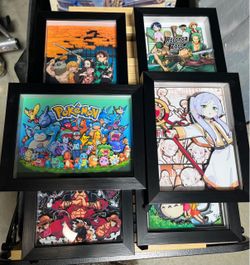 Card stock cut 3D Poster Framed Wall Decor Demon Slayer One Pieces Totoro Frieren $45 each