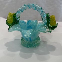 Miniature Vintage Blue Glass Basket