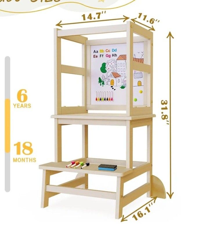 G TALECO GEAR Toddler Kitchen Stool Helper - Toddler Tower with Message Boards & Safty Rail,Kids Step Stool for Kitchen