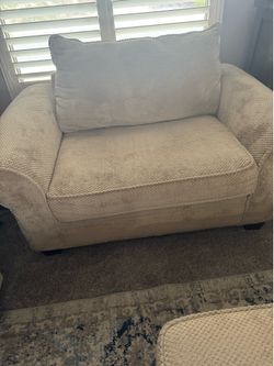 Oversized couch, ottoman, and chairs(2)