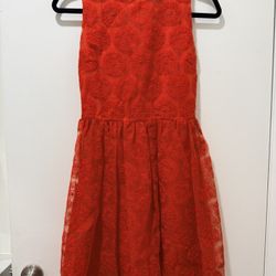 Zara Woman Red Embroidered Lace Dress
