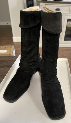 Women’s Black Suede Scrunch Boots Shoes - Markon - Brand New Size 7