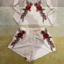 Red Rose Festival Halter Top Shorts Outfit