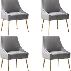Dining Chairs, Furniture Collection Modern Contemporary Upholstered with Polished Gold Metal Legs, Set of 4( Grey)