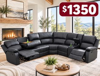 Black Leather Sectional Recliner Sofa
