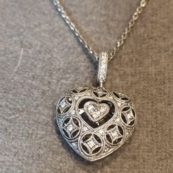 Neil Lane Sterling Silver And Diamond Heart Necklace 1/5ct