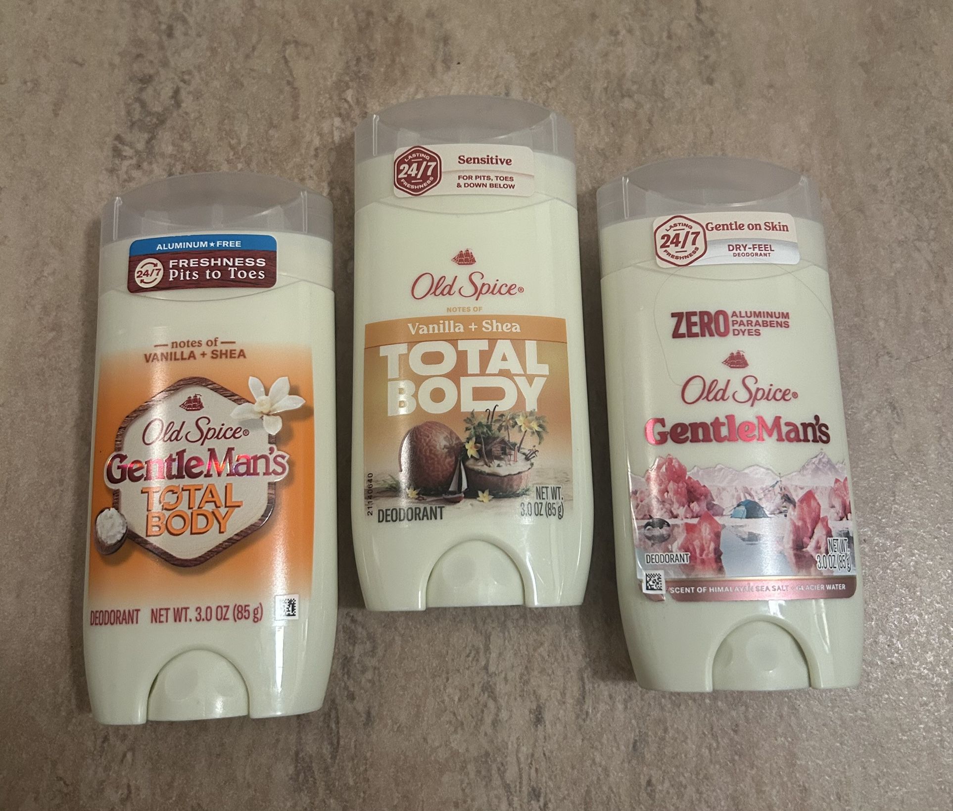 3 pack Old Spice GentleMan's Total Body Deodorant Himalayan Sea Salt/Vanilla 3oz
