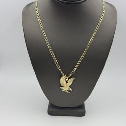 14KT YELLOW GOLD 28” CURB LINK CHAIN 16.9GR 4.5MM W/ EAGLE CHARM 6.0GR