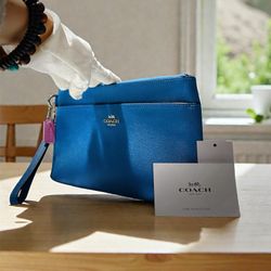 Coach Purse  Blue And Pink Leather Clutch  New Without Tags 