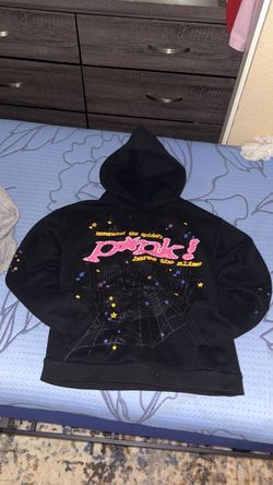 Sp5der Pink Graphic Black Hoodie Small