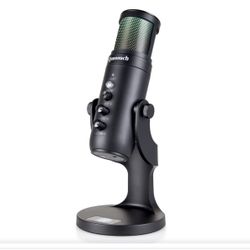 USB Microphone RGB Computer Condenser Gaming Mic for PC/Laptop/Phone/PS4/5, Headphone Output, Easy Tap to Mute, USB Black 