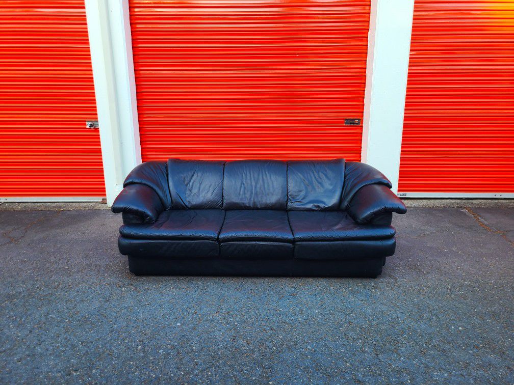 Black Leather Couch - Free Delivery