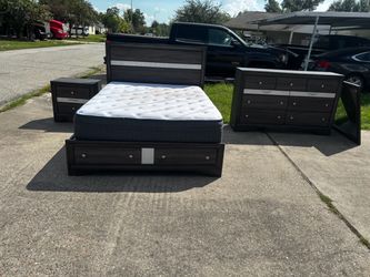 Dark Gray Bedroom Set with Mattress Queen