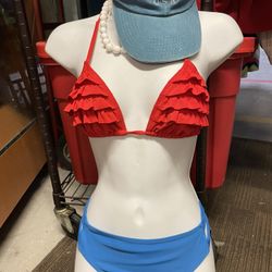 Hollister Bathing Suit Swim Top And Blue Bottoms With Jacksonville Beach  Hat