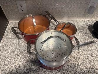 Red Copper Cookware Set with Steamer Insert
