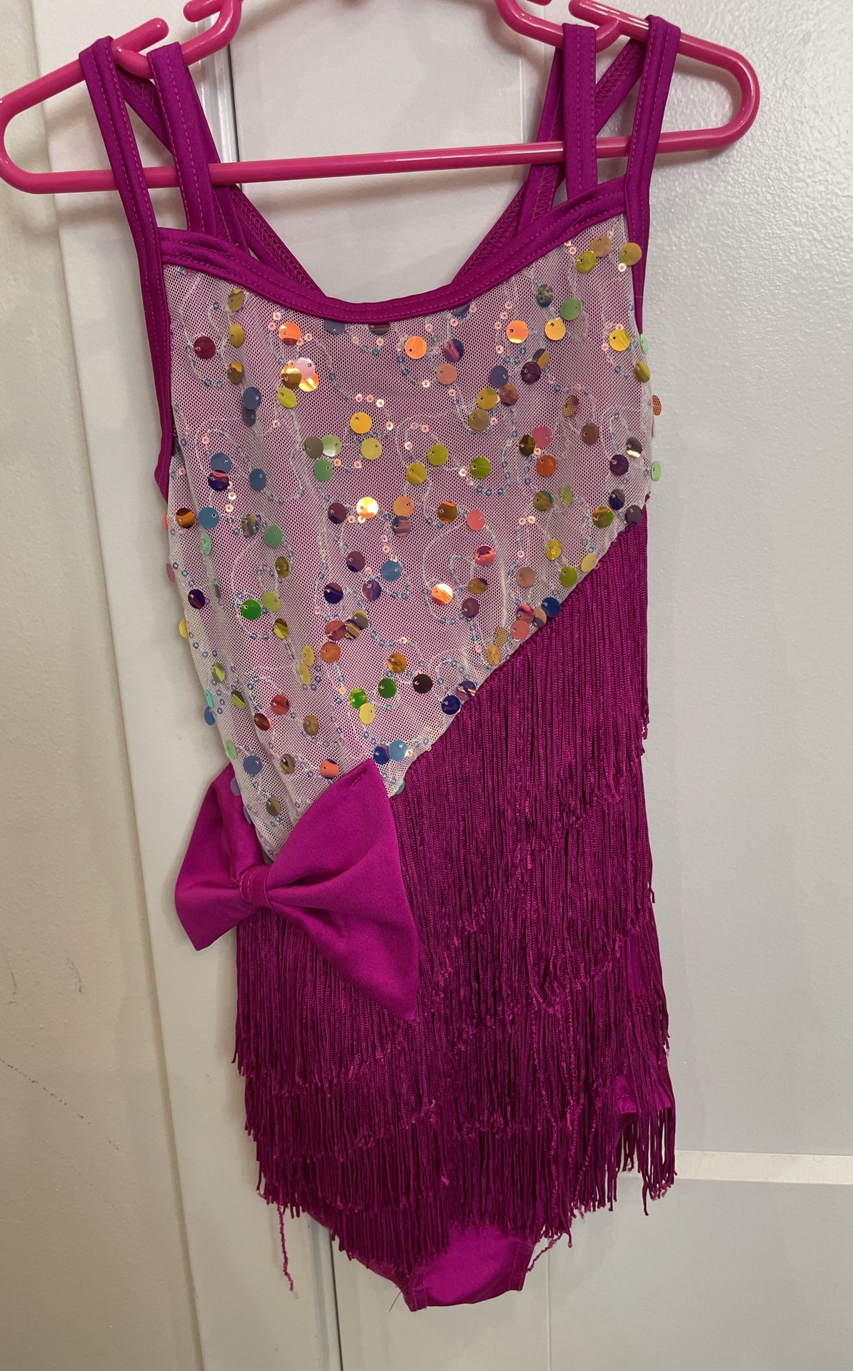 Magenta Fringe And Colorful Sequin Leotard Girls Size 5–7
