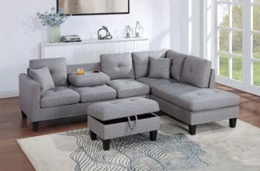 Gray Sectional Sofa with Ottoman