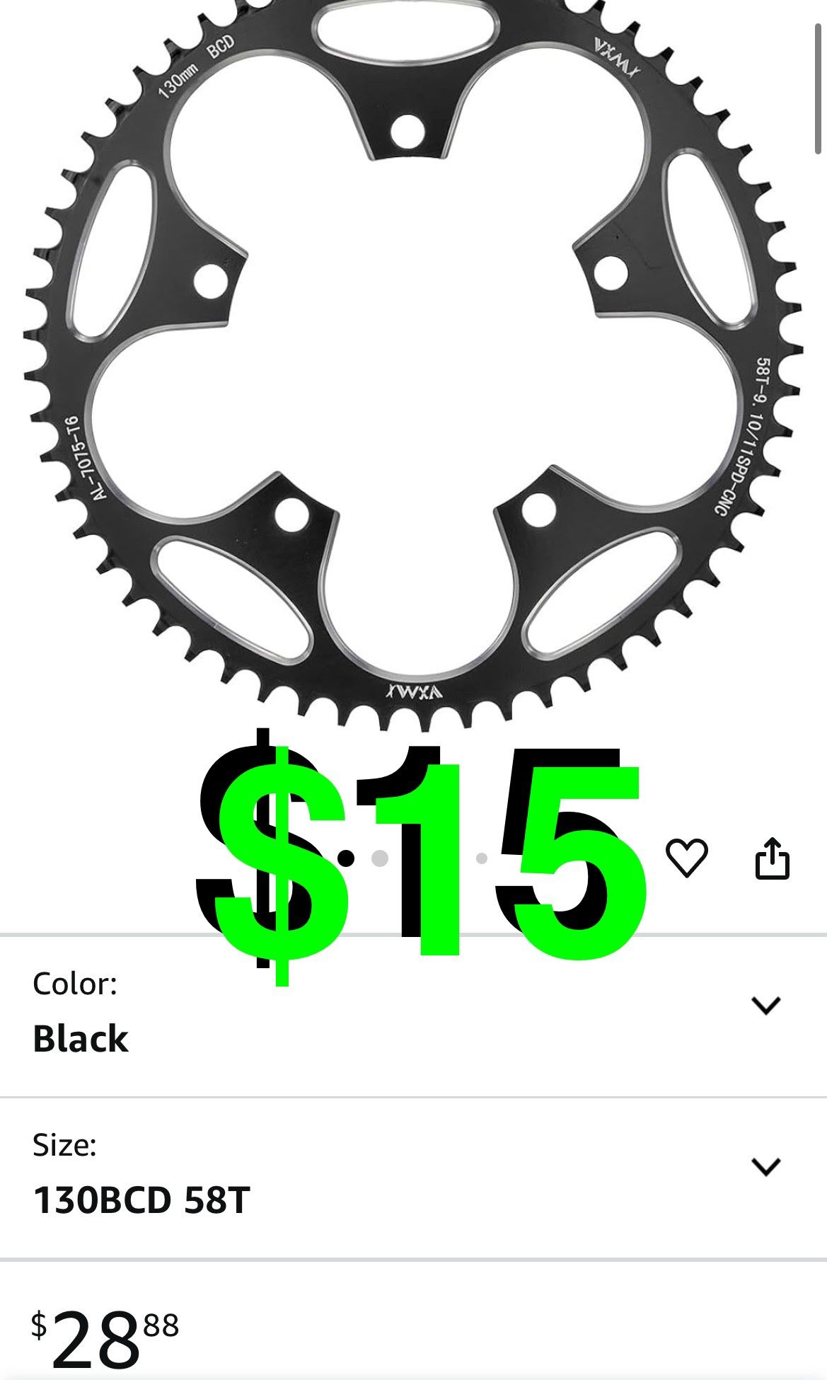 KTKEET - 130BCD Chainring 58T Round Narrow Wide Chainring 5 Bolts Bicycle Chainwheel for 8-12 Speed Road Bike Folding Bicycle
