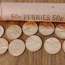 USA America 1964 original bank rolled Uncirculated Lincoln Penny Cent coins