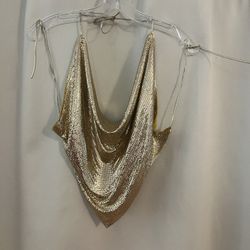 Disco Era Halter Top, Gold Metal Mesh, Sz Sm-Vintage