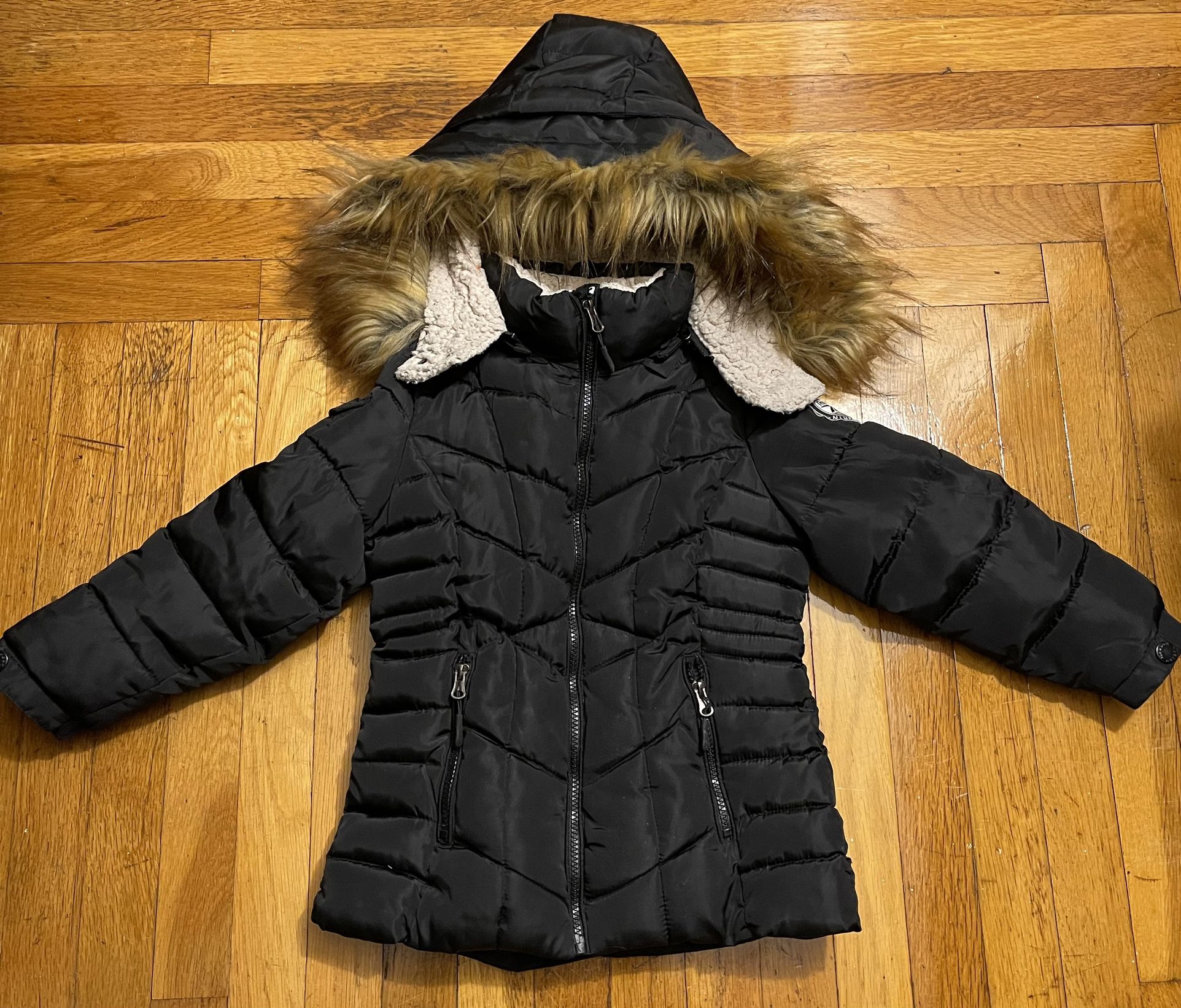 Reebok Girls Toddler Parka Insulated Puffer Jacket Size 6X Black Faux Fur Hood Trim