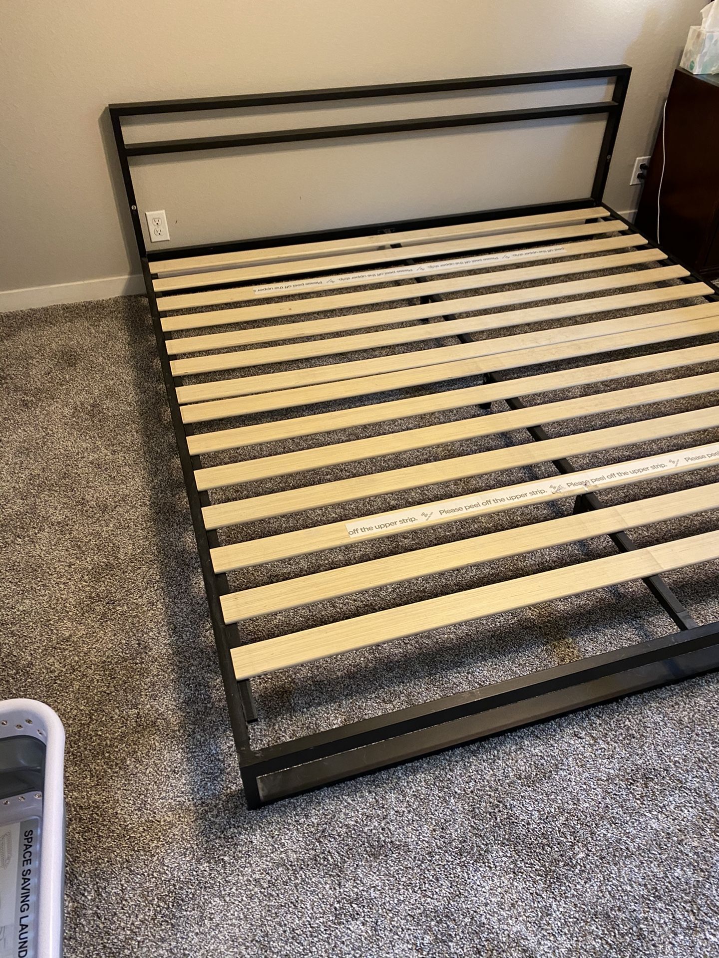 Metal king size bed frame. Doesn’t require box springs***pending pickup