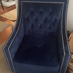 2 Blue Velvet Chairs